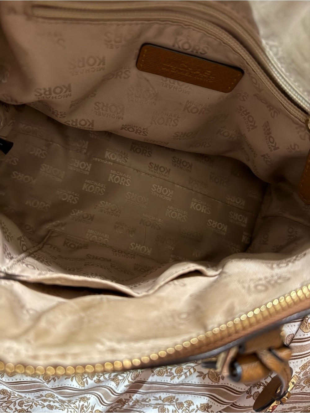 Michael Kors Tan Saffiano Leather Studded Satchel with Detachable Strap - Picture 3 of 10